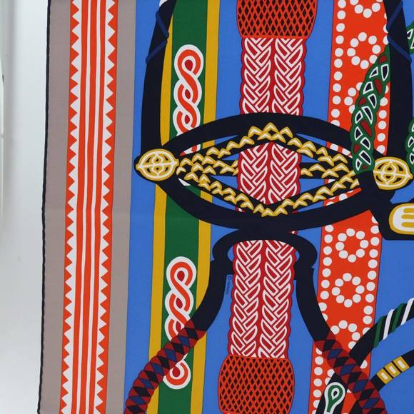HERMES Carre 90 Fantaisie d�fEtriers Scarf Silk Blue Multicolor Auth 60781 - Picture 8 of 16